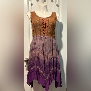 Bohemian One Size Orange and Purple Dress